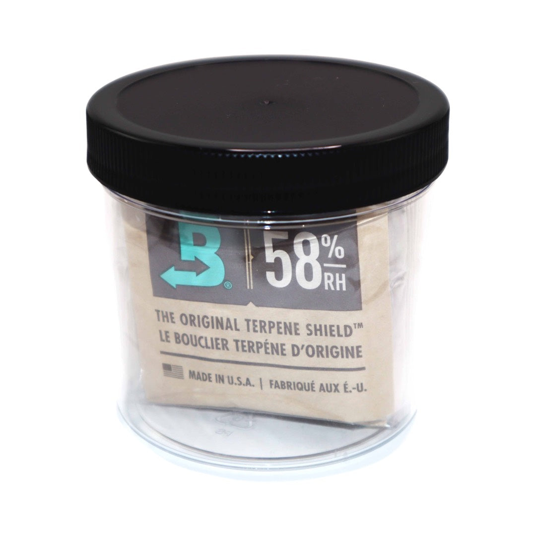 BOVEDA 8 Gram, 58% RH - BARREL OF BOVEDA, Boveda Humidity packs in PET storage jar with screw on lid, Canny Gorilla