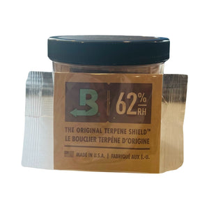 BOVEDA 8 Gram, 62% RH - BARREL OF BOVEDA, photo with storage container behind a humidity pack, Canny Gorilla