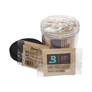 Boveda 8 Gram, 69% RH - BARREL OF BOVEDA, Canny Gorilla, photo showing container, back and front of package